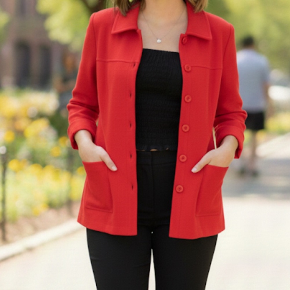 NC Nuage Collection Red Faux Suede Jacket Size M Lightweight Shacket Coat
